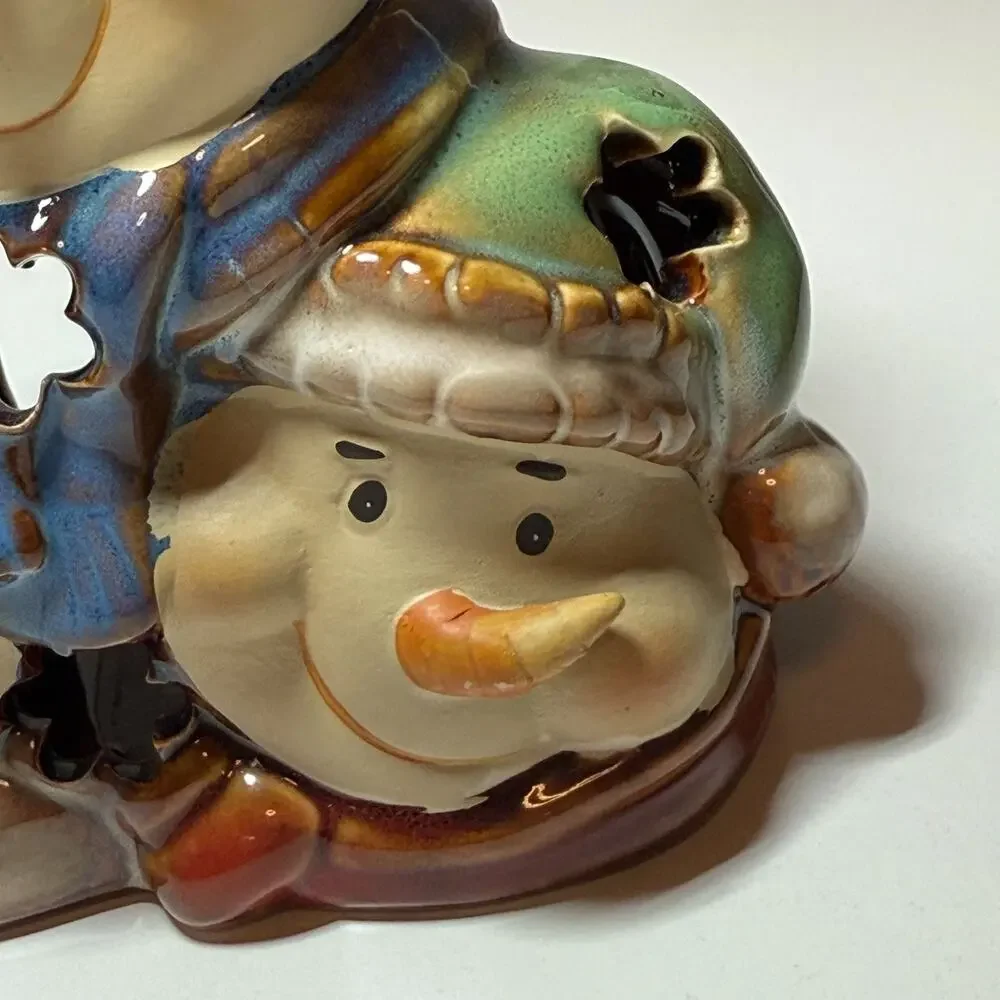 Potters Garden Ceramic‎ Snowman Family Tealight Candle Holder Christmas Holiday